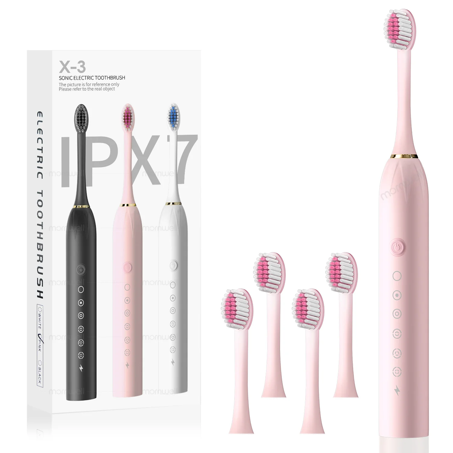 핑크 소닉 전동 칫솔 6 가지 청소 모드 IPX7 방수 듀폰 브러시 헤드 USB 충전식 고주파 치아 청소
