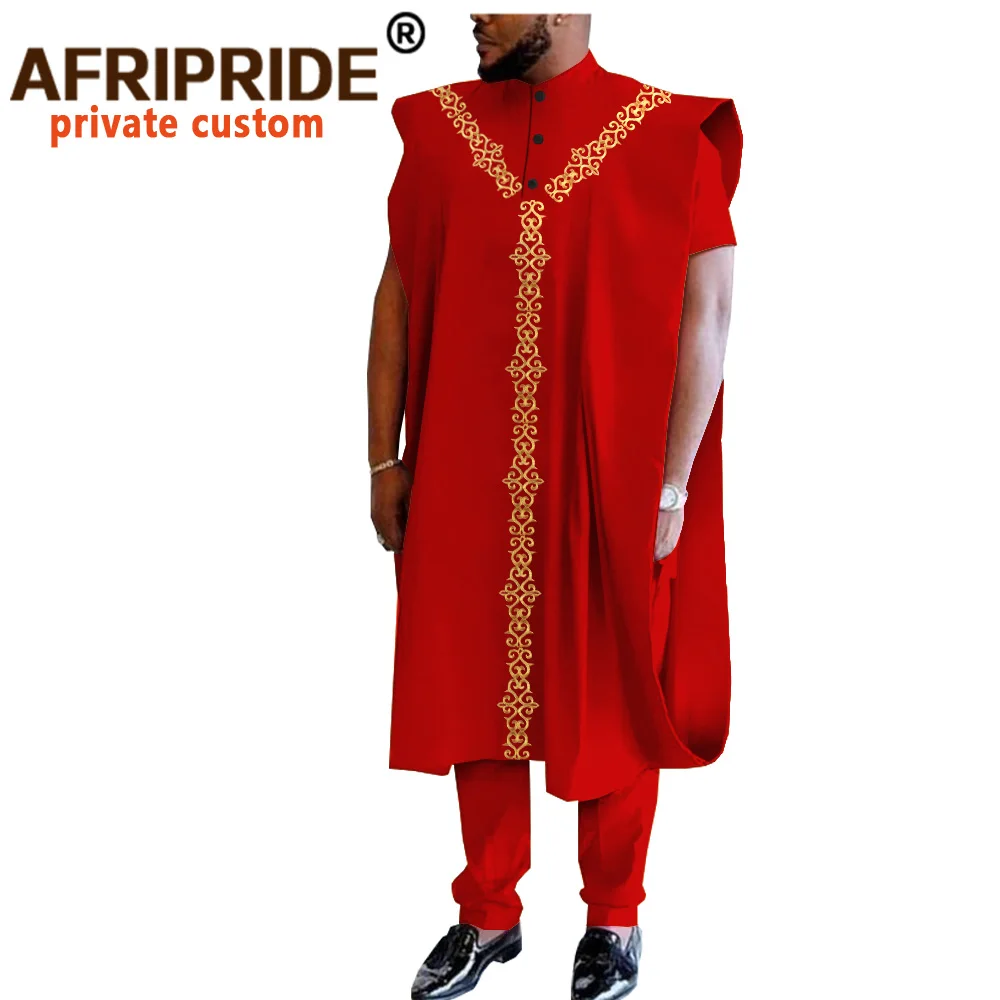 African Traditional Clothing for Men Dashiki Coats Short Sleeve Short Shirts and Ankara Pants 3 Piece Suit Agbada Robe A2016031 2