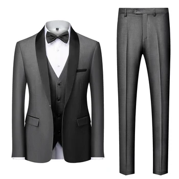 Men Mariage Color Block Collar Suits Jacket Trousers Waistcoat Male Business Casual Wedding Blazers Coat Vest Pants 3 Pieces Set 8