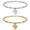 Metal Waterproof Durable Stainless Steel Jewelry Lovers Retro Heart-Shaped High Quality Frosted ball Shiny Bead Elastic Bracelet 1