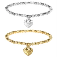 Metal Waterproof Durable Stainless Steel Jewelry Lovers Retro Heart-Shaped High Quality Frosted ball Shiny Bead Elastic Bracelet 1