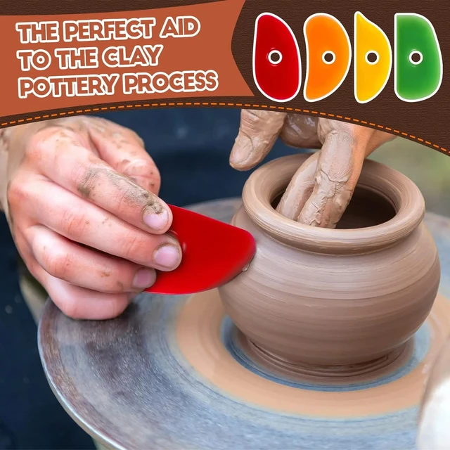 4 pièces côtes en caoutchouc souple pour poterie argile Silicone céramique outils pour bricolage lisse formes sculpture poterie céramique argile outil 4
