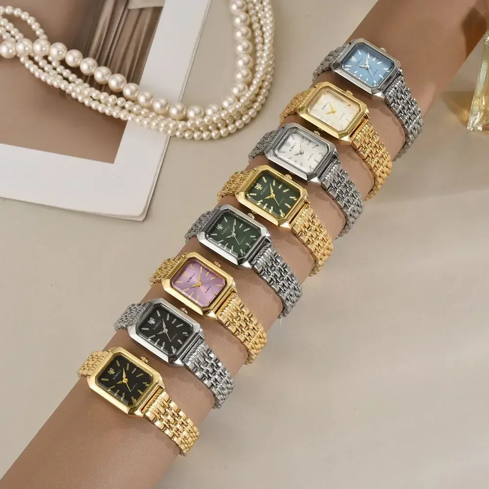 1pc-Women's New Fashion Luxury Stainless Steel Band Watch Minimalist Square Quartz Wristwatch（logo Color Random）