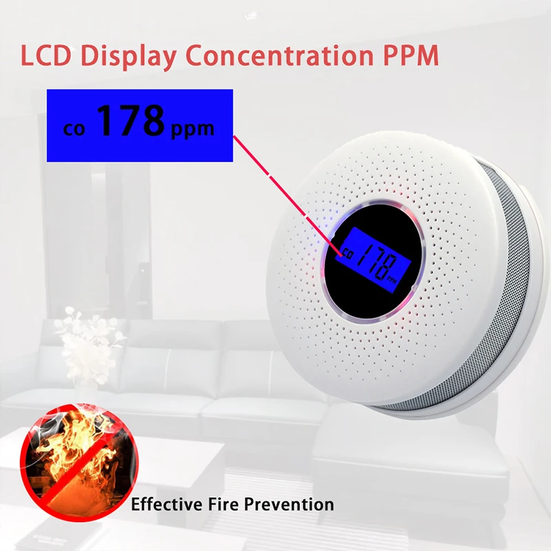 Battery Powered Smoke Carbon Monoxide Detector Combination Smoking CO Alarm LED Digital Display Voice Alert Home Security Sensor carbon monoxide alarm carbon monoxide detector