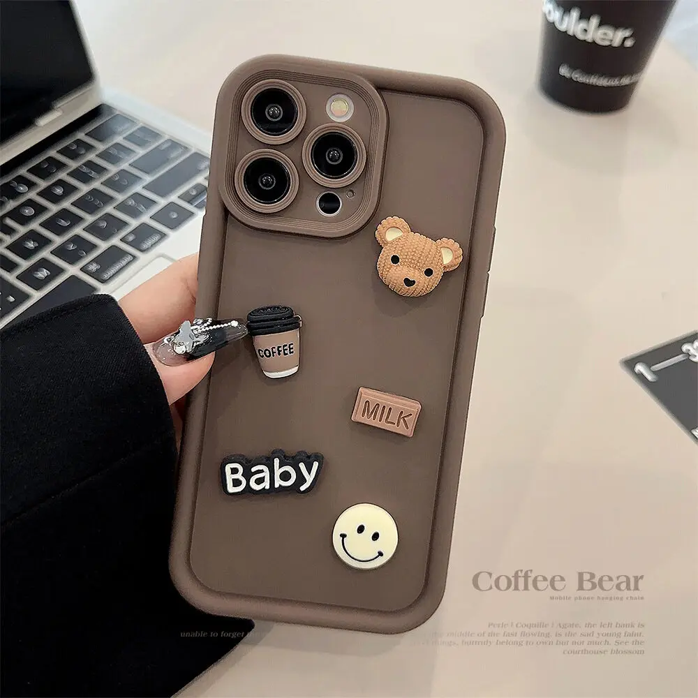 Custodia Per Telefono Liquido 3D Cute Bear Coffee Milk Candy Per Iphone 11 13 12 14 15 Pro Max Xr Xs Max Cover Coreana Per Cartoni Animati