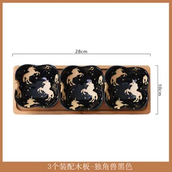 Elegant Ceramic Snack Platter with Wooden Base - Stylish Living Room Serving Dish for Fruit, Candy, and More (3pcs)