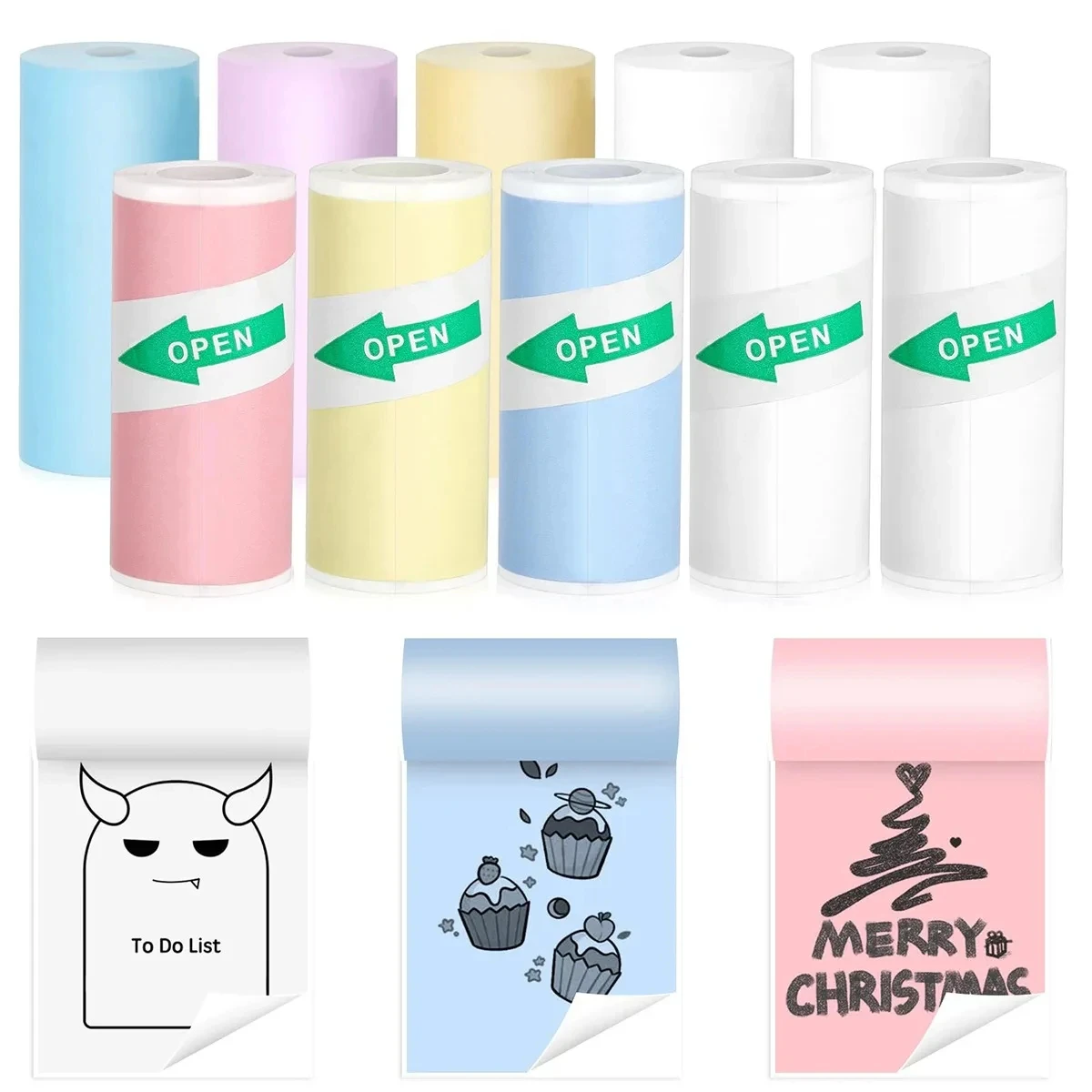 미니 포켓 프린터용 열전사 프린터 용지 롤, 흰색 색상, 스티커 영수증 용지 롤, POS 용지, 10 롤, 2.2 인치 x 19 피트 