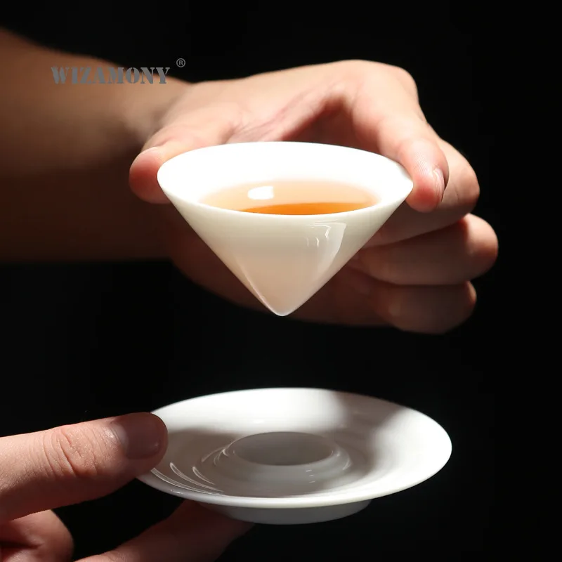 

Ceramic Teacup Mutton fat jade Cup Handmade Three-dimensional Relief Tea Bowl Chinese Tea Set Accessories Master Cup
