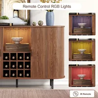 Wine Bar Cabinet w/ LED Light,Liquor Cabinet for Home,Coffee Bar Cabinet w/ Wine Rack & Glass Holder,Walnut Buffet Sideboard 6