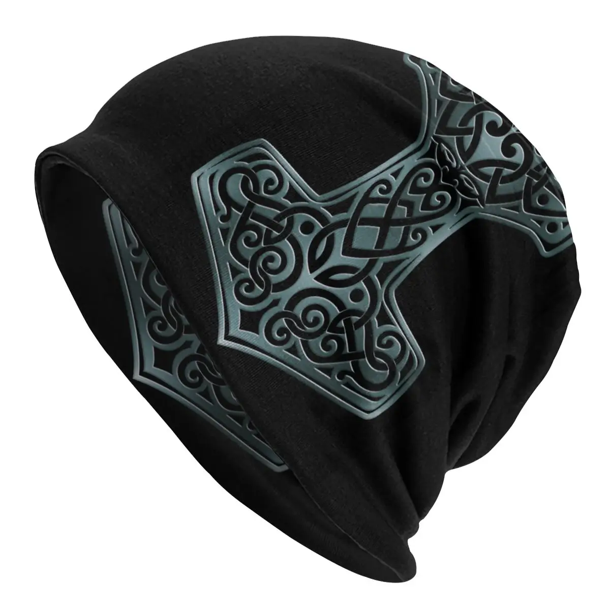 

Viking Thor's Hammer Mjolnir Nordic Knotwork Men Women Beanies Windproof Ski Cap Double Layer Fabric Bonnet Hat