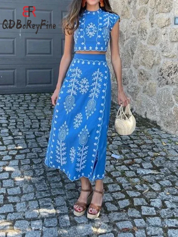 Summer Women Skirts Suits Elegant Sleeveless Crop Tops and Maxi Lace Up Skirt Sets Beach Birthday Two Piece Sets Womens Outifits