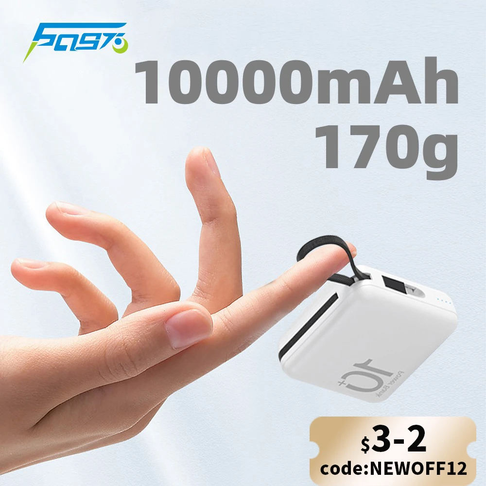 ミニ パワー バンク 10000mAh ポータブル外部バッテリー パック内蔵ケーブル パワーバンク スペア バッテリー iPhone14