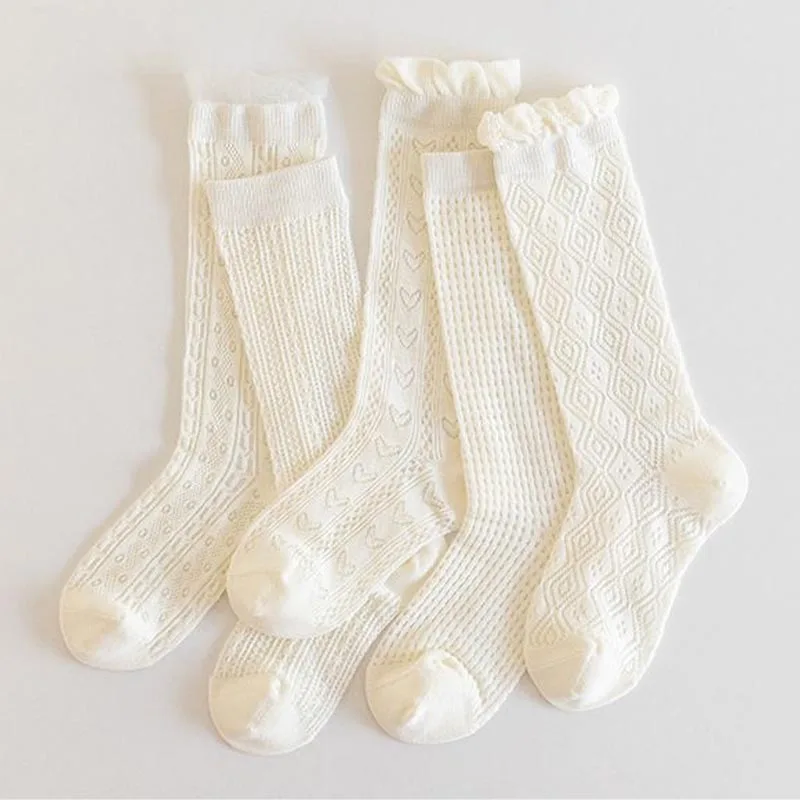 3Pairs Princess White Lace Ruffle Stockings Girl Summer Mesh Sock Thin Breathable Kids Long Socks 3-12Year Children Calf Socks