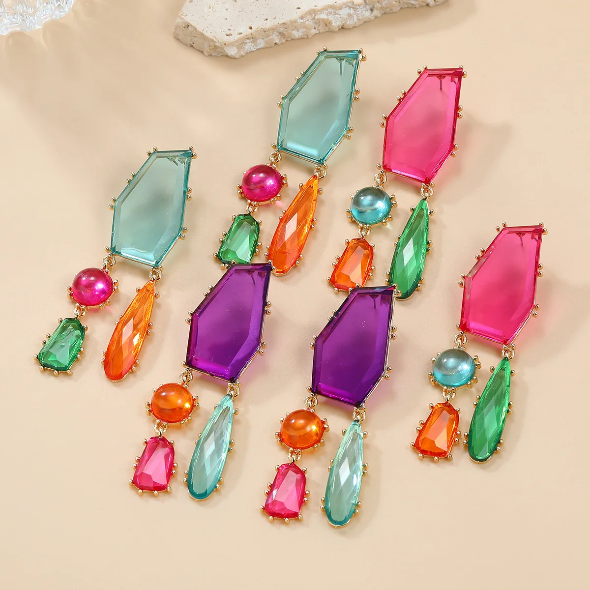 

Разноцветные серьги с бриллиантами, Женские Геометрические серьги-подвески, богемные ювелирные изделия