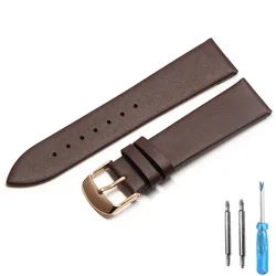 Premium Cowhide Genuine Leather Thin Smooth Watch Band Strap Belt - 22mm (Brown rose gold)