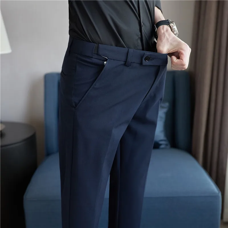 Suit Pants Men Suit Pant Plus Size 40 38 Autumn Solid Elastic Waist Dress Pants Men Slim Business Office Social Ankle Length Trousers stretch pants business pants suit pants men pants
