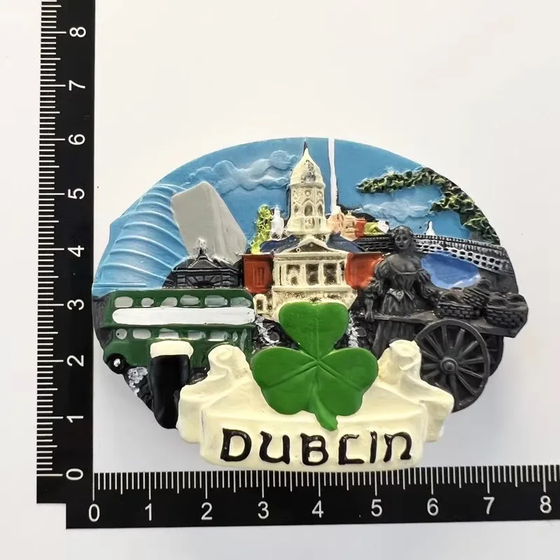 Aimant De Réfrigérateur 3D Dublin Irlande Souvenir De Voyage Autocollant Magnétique Peint à La Main Collection Artisanale