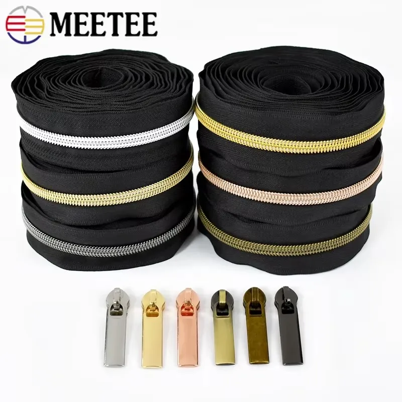 2/5/10M 3# 5# Nylon Zippers Luggage Strap Instant Zipper Slider Puller Clothing Closures Zips Roll Coil for Bags Zip Repair Kit