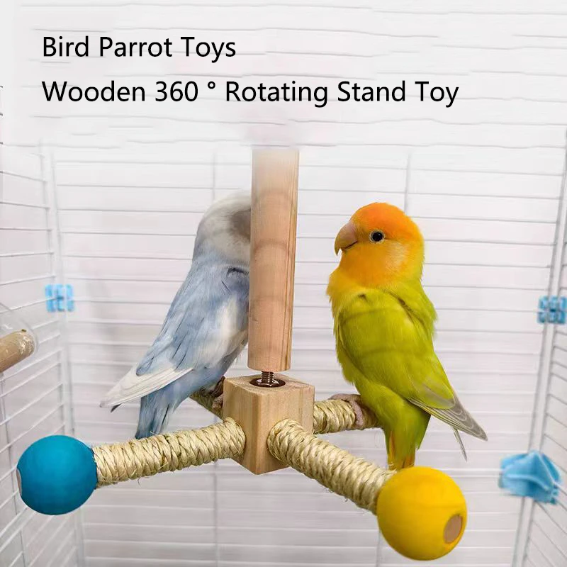 360 &deg; Rotating Parrot Bird Toy Solid Wood Bird Exercise Climbing Standing Wooden Toys Pet Parrot Macaw Cage toys Amusing