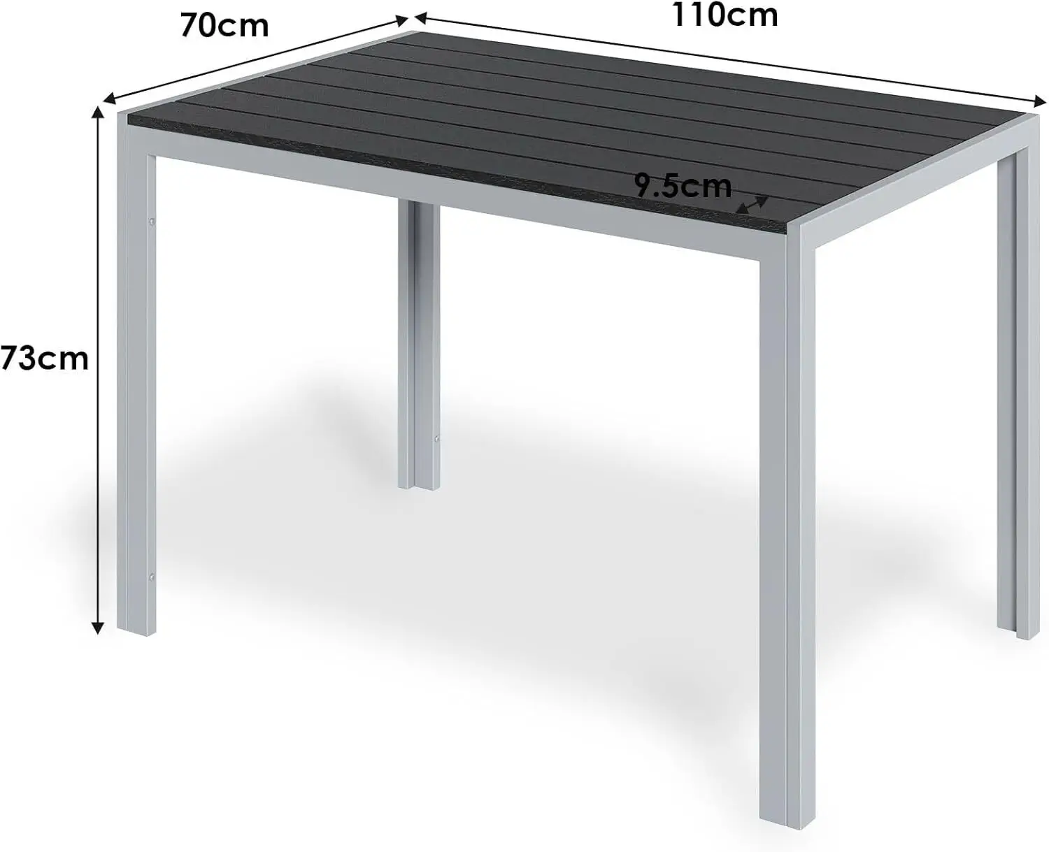 Aluminum Outdoor Dining Table, Patio Metal Slatted Table, Weather Resistant 110x70x73cm Large Rectangular, Yard, Garden, Porch