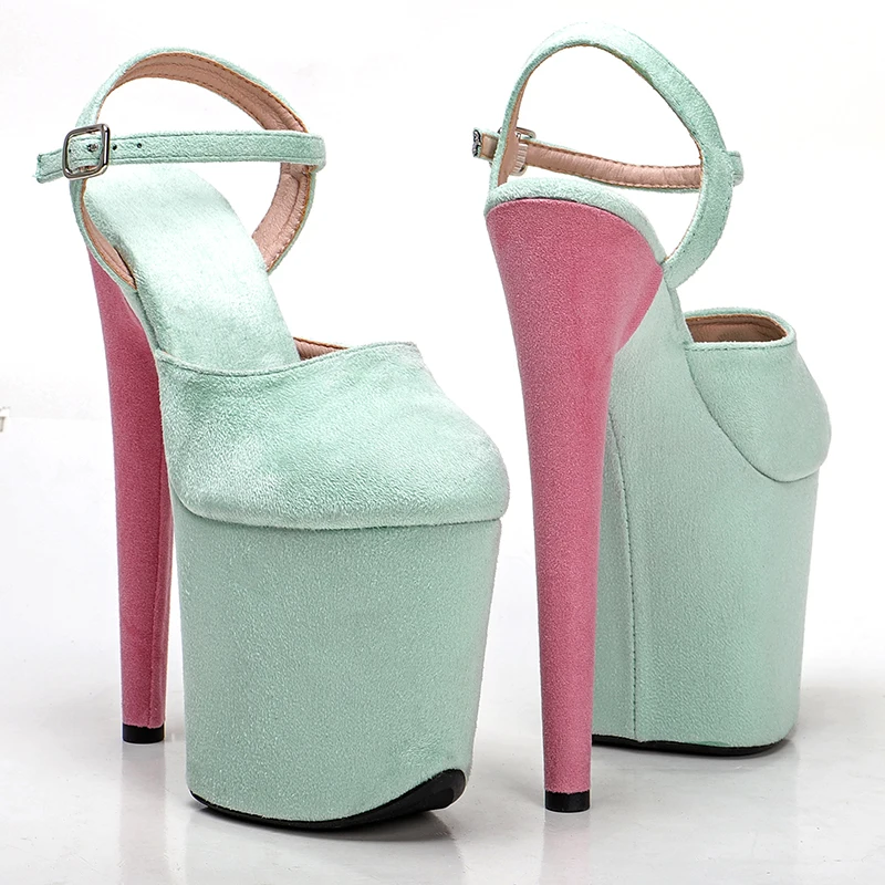 Leecabe 8inches/ 20cm Suede two color mix  high heel sandals sexy model shoes pole dance shoes