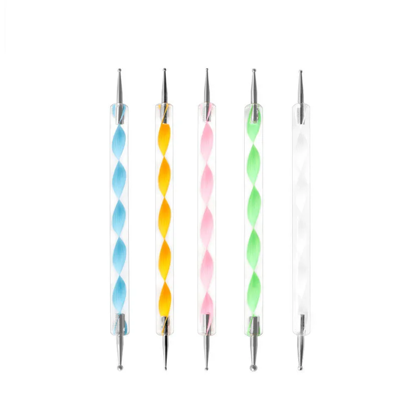 5pcs Professional Nail Dotting Pen 2 Ways Drill Point Pen DIY Swirl Marbleizing Steel Dotting Drawing Pen Set for Nail Art Tool 6