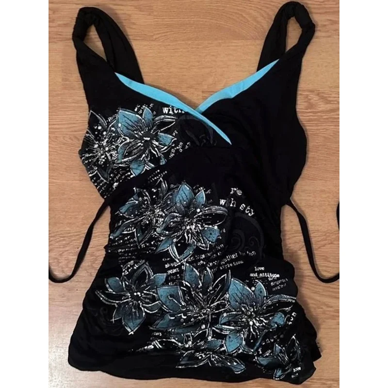 Women Coquette Fairycore Y2K Aesthetic Cami Top Print Halter Tank S-L