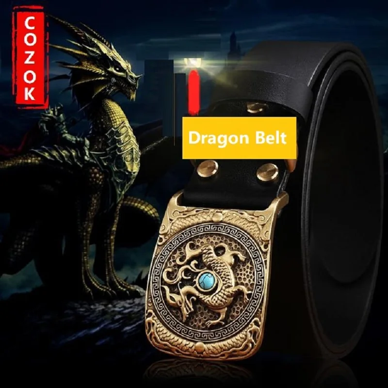 

[Dragon] Belt for Men Metal Head Smooth Buckle Personality Fashion Men Belt Casual Belt Trouser Men Belts