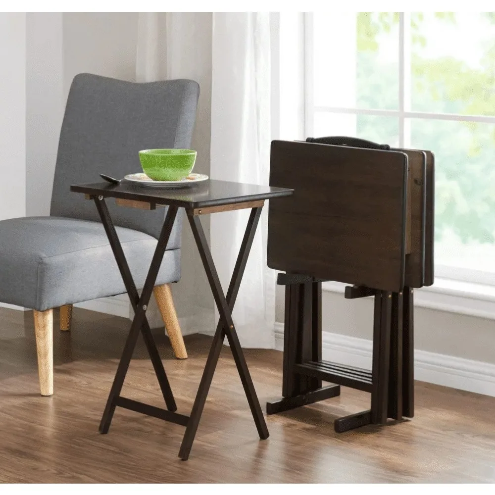 

Portable Folding Tables 5-Piece Folding TV Tray Table Set Free Shipping 19 X 15 X 26 Inch ( 4 Table + 1 Rack Stand )