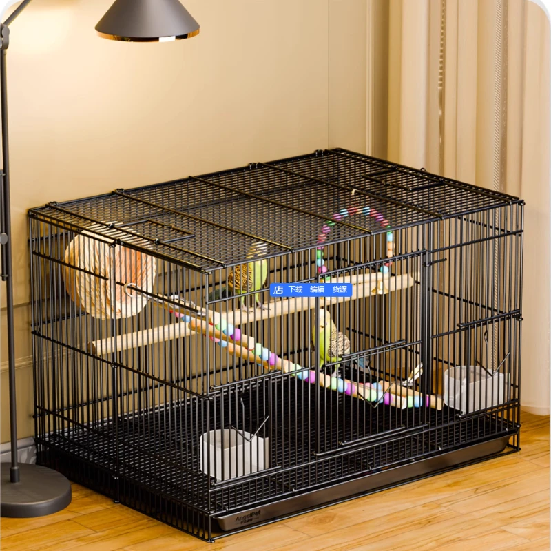 Bird Cage Large Household Parrot Cage Tiger Skin Black Phoenix Bags Bird Cages with Partition Double Room Breeding Bird Cages