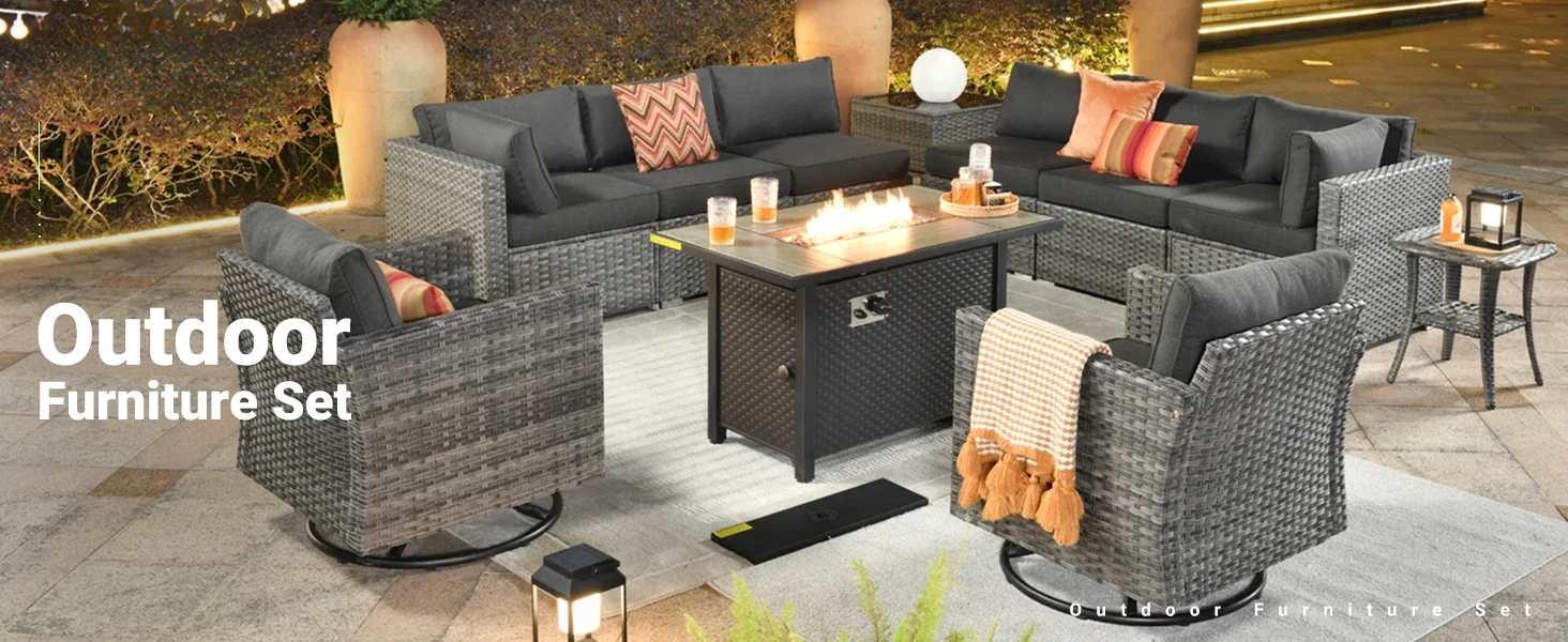 outdoor furniture set with fire table
