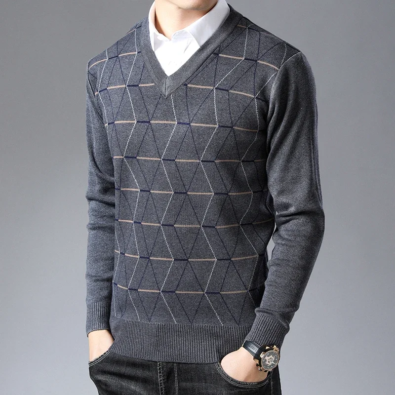 

Sweater For Mens Pullovers V Neck Slim Fit Jumpers Knit Thick Warm Autumn Korean Style Casual