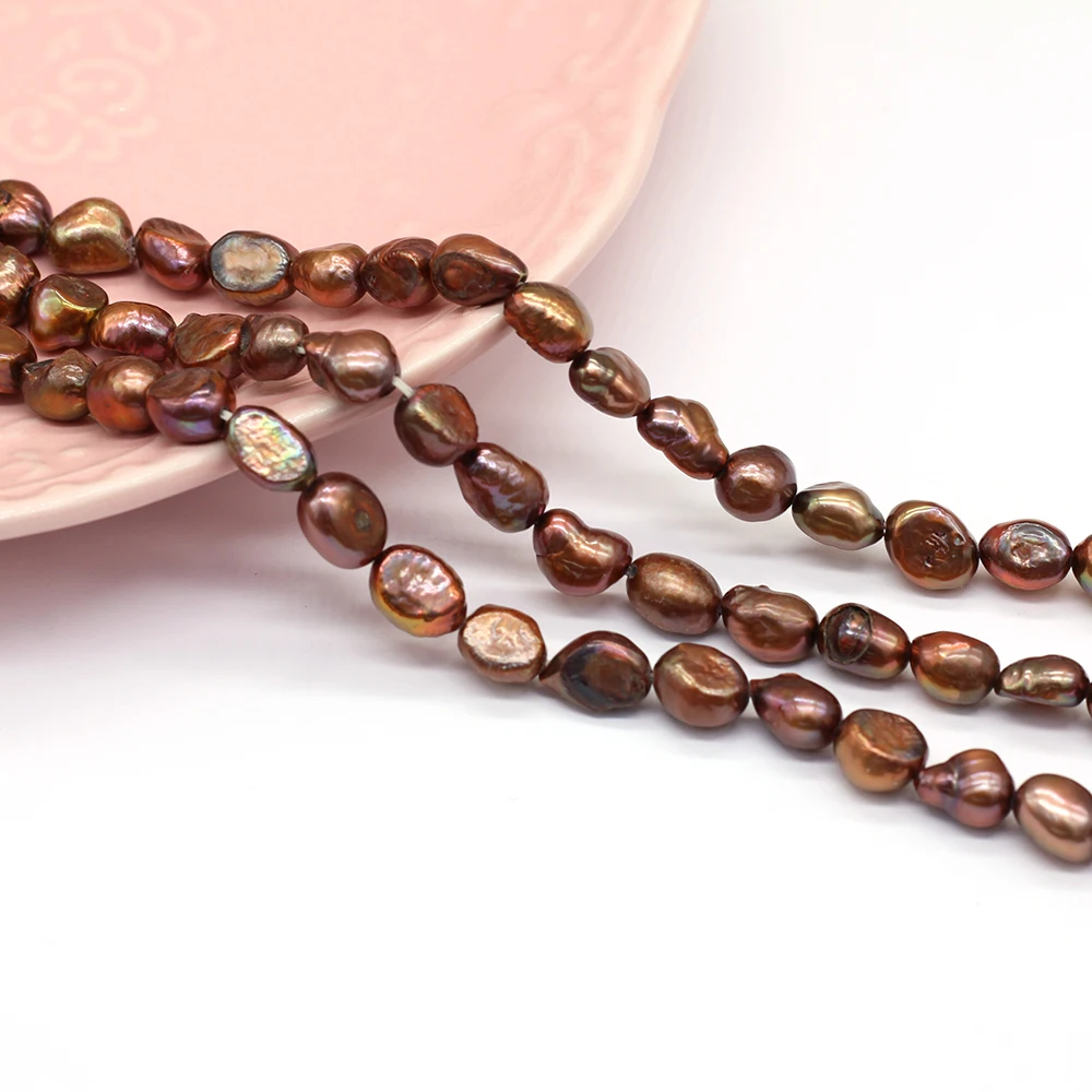 7-8mm 100% Natürliche Süßwasserperlen Kaffeebraune Unregelmäßige Form Lose Perlen für DIY Schmuckherstellung Damen Halskette Armband Zubehör – Detail 8