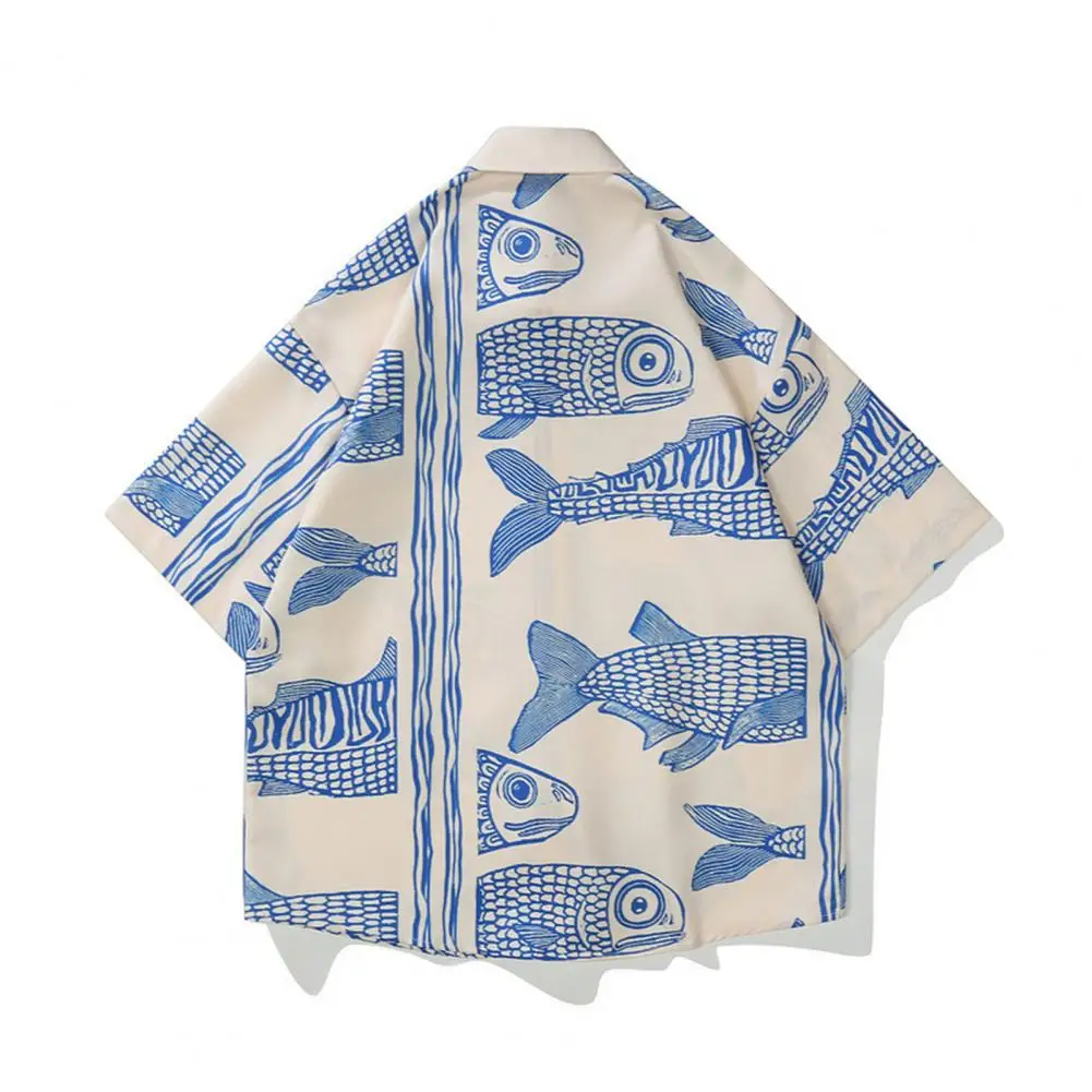 

Men Beach Shirt 3D Fish Print Men Vacation Top Lapel Men Vacation Top