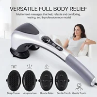 Dual-Head Handheld Electric Massager with Infrared Heat, Strong Vibration, Stepless Speed Control, Replaceable Massage Heads, 5