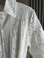 ETJ 2025 new  women's elegant fashion hollow embroidery cotton shirt lapel short-sleeved dress temperament long skirt - Image 3