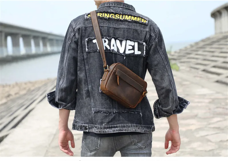 Pndme Vintage Echt leder Herren kleine Umhängetasche Outdoor lässig hochwertige Luxus verrückte Pferd Leder Umhängetasche – Detail 6