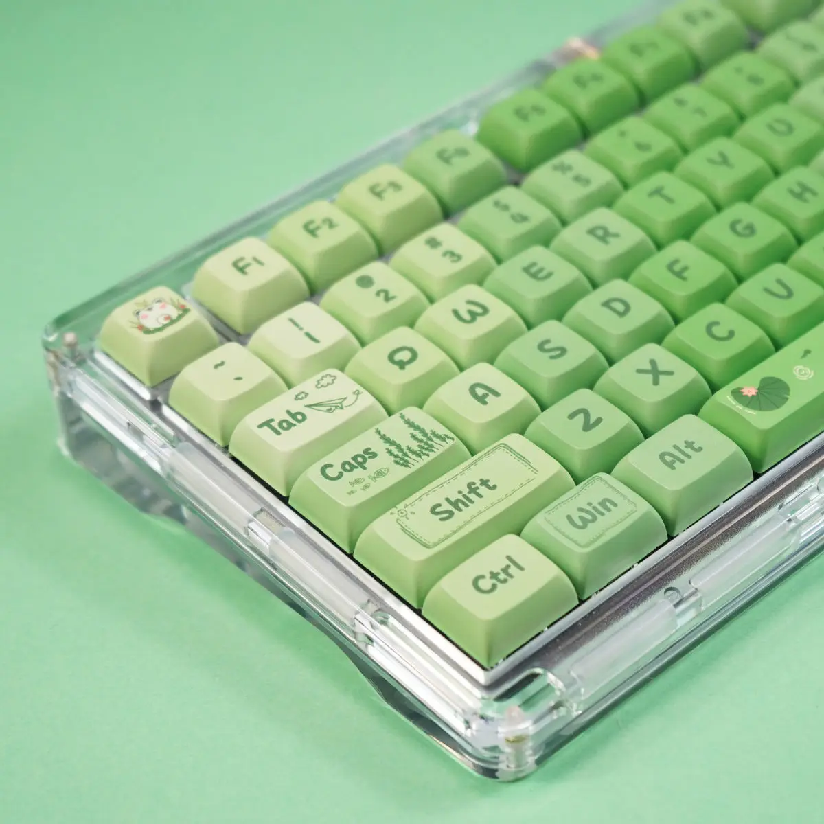 

idobao XDA Cute Keycaps PBT Dye-sub Keycap Set Custom DIY Green Keys for Mechanical Keyboard Pond Frog Theme Kawaii Caps for MX