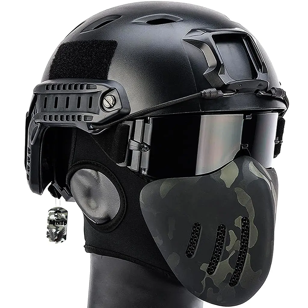 

Tactical Airsoft Helmet, with Mask and Three-Color Goggles Full Face Protective Sets , for Paintball Hunting Outdoor Shooting CS