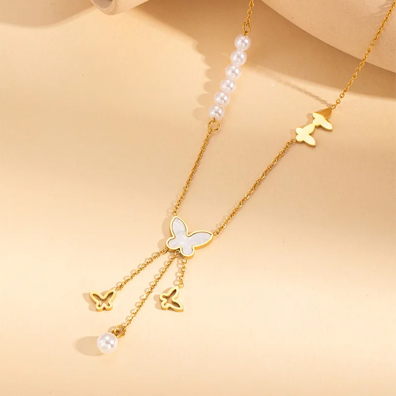 Chic Gold Plated Stainless Steel Shell Butterfly Necklace for Women Jewelry Accessories Wholesale 2
