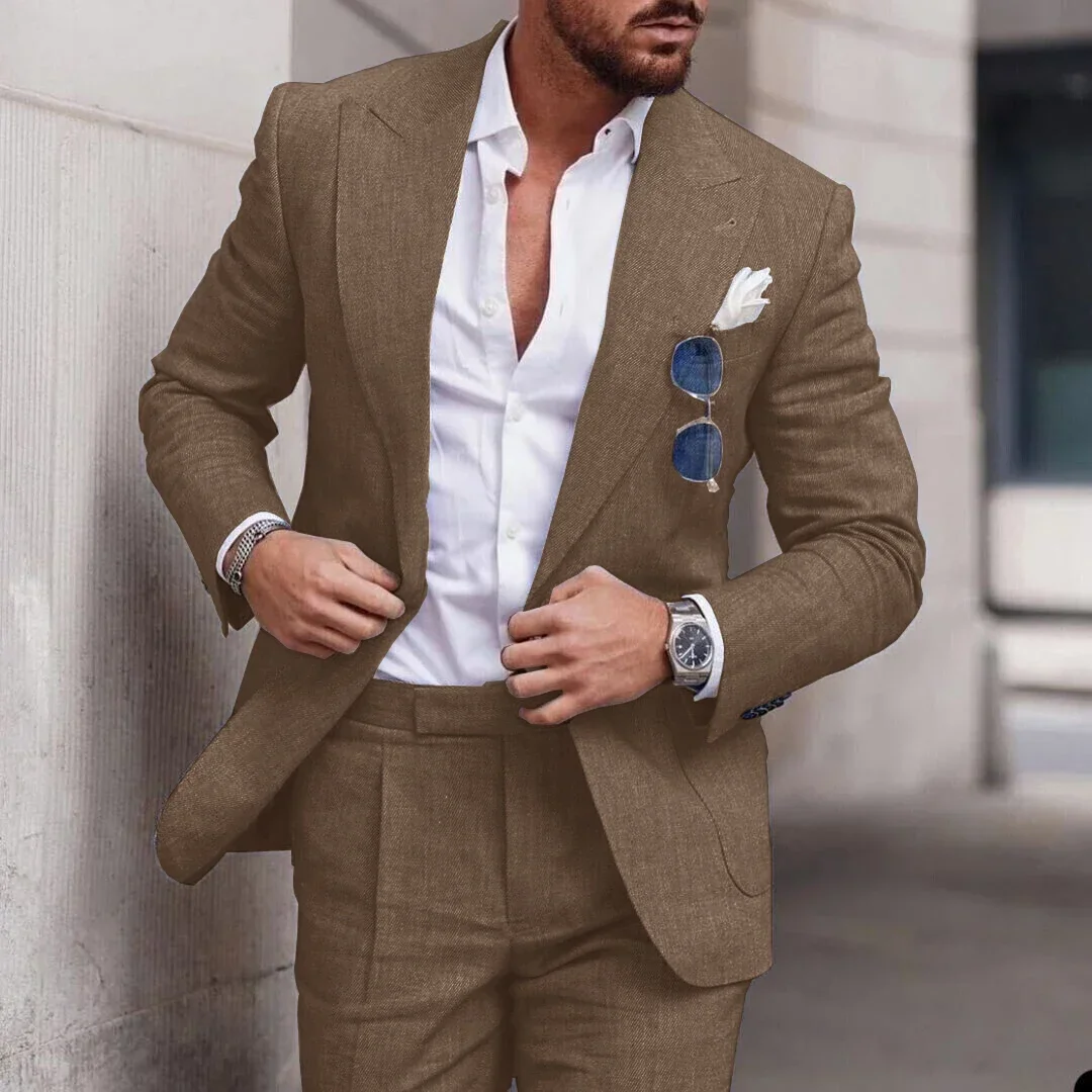 Purple Linen Summer Casual Men Suit Wedding Suits For Men High Quality Custom Prom Elegant Blazer Slim Fit 2 Piece Costume Homme