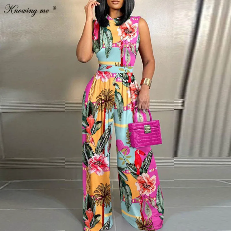 

Женский пляжный комбинезон с высокой талией, элегантный пикантный комбинезон без рукавов с широкими штанинами, модный цельный Облегающий комбинезон с принтом, лето 2023