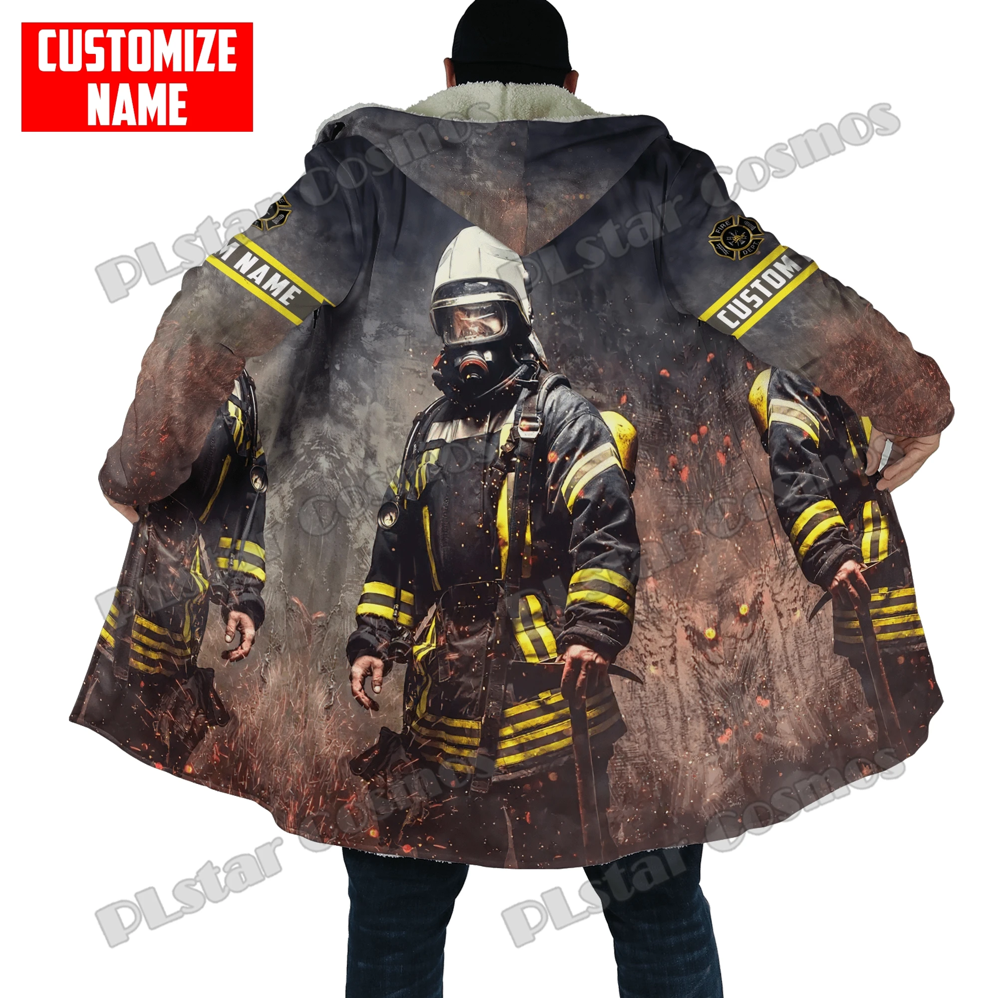 Winter Mode Herren Mantel Personalisierte Name Feuerwehrmann 3D Gedruckt Fleece Mit Kapuze mantel Unisex Casual Dicke Warme Cape mantel PJ09 – Detail 8
