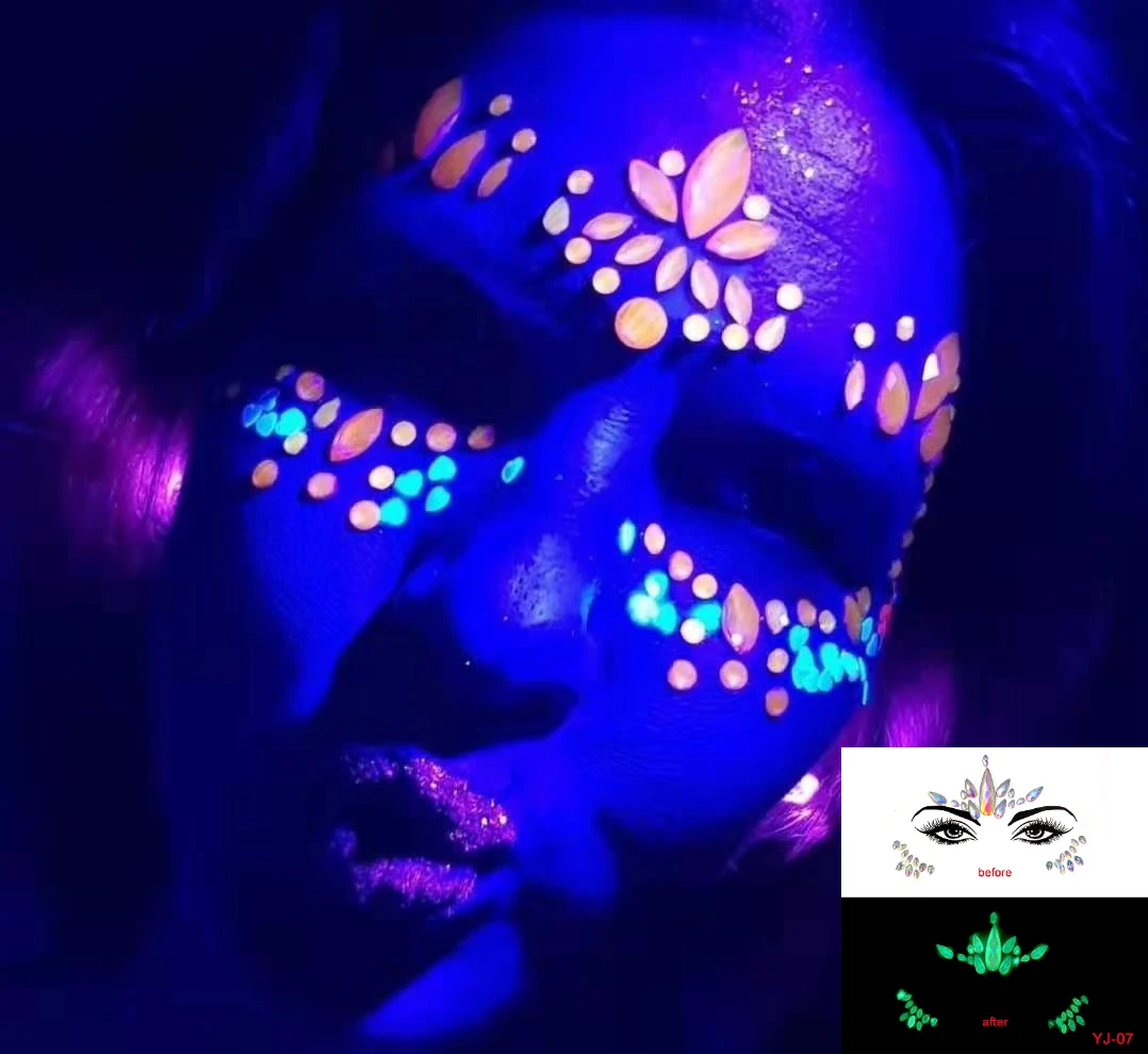 

New Face Jewels Stickers Fluorescence Shine 3D Jewel Stickers Sexy Night Club Art Makeup Festival Accessories Glitter Tattoo