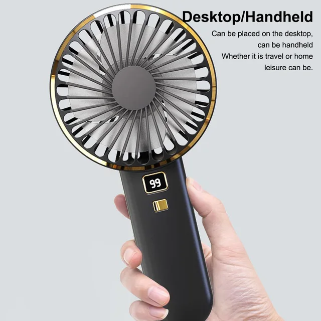 USB Mini Fan Rechargeable Portable Handheld Fan Digital Display Lazy Temporary Travel Shopping Cooling Home Car Air Cooler