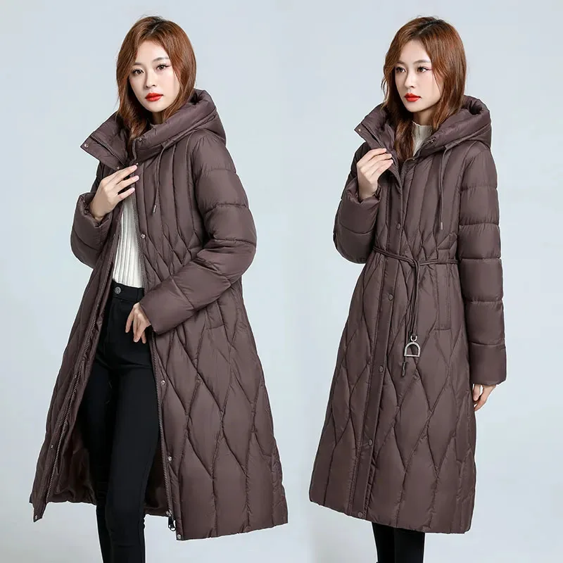 

New Oversized Women's Down Cotton Coat Winter Cold Warm Padded Jacket Long Female Casual Hooded Parker Cotton Clothes Black 7XL