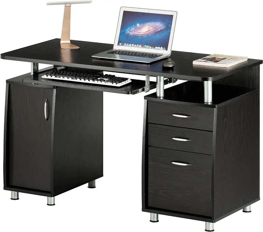 

Techni Mobili 47.25" Ergonomic Computer Drawers & File Cabinet for Home Office Storage, Espresso Writing Desk, ONE Size