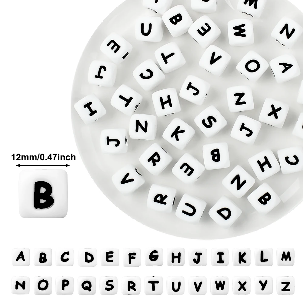 12mm Letters Silicone Beads Baby Alphabet Beads Teether Food grade Teething DIY Pacifier Chain Rattle Accessories 100pcs teething toys baby teething toys silicone teething toys silicone beads silicone letters beads silicone teething beads silicone teether