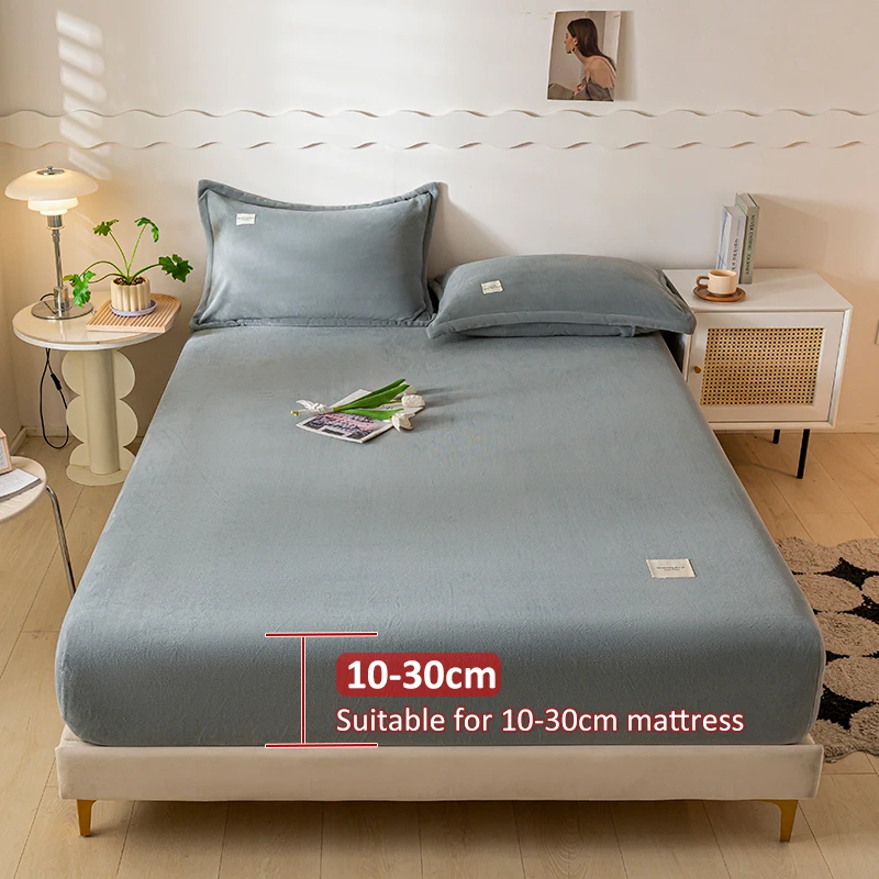 Velvet Thermal Mattress Cover Plush Sheet Elastic Mattress Cover Fluffy Velvet Fleece Bed Linen Couple Double Bed King Size 4