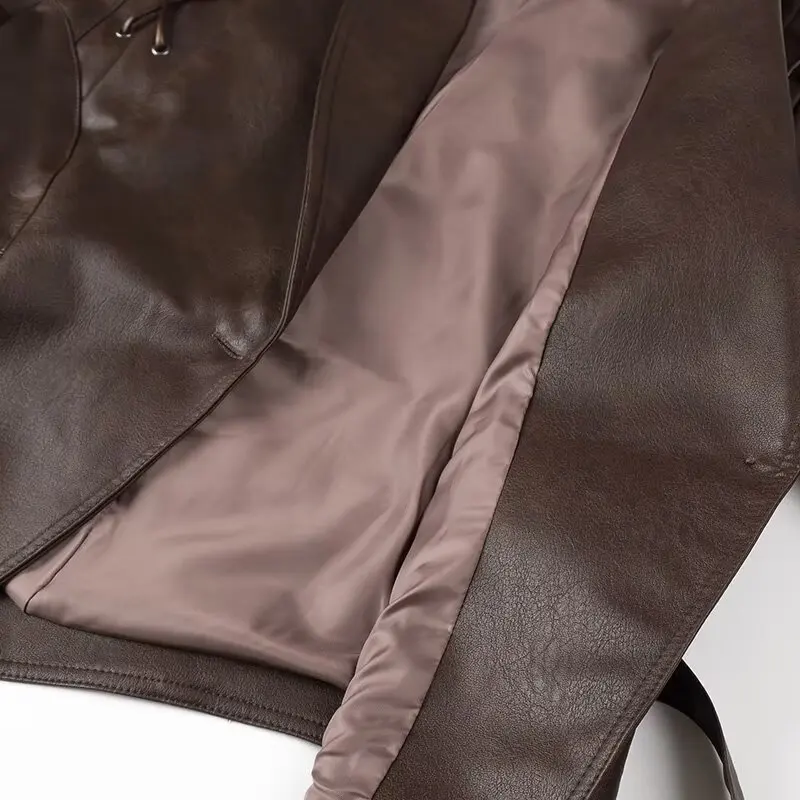 Chic Womens Faux Leather Jacket - Autumn Winter PU Coat with Dropped Shoulders